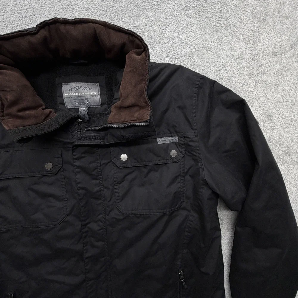 Rugged Elements Jacket Mens Medium‎ Black Insulated Parka Full Zip Pockets
